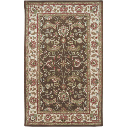 5' x 8' Chocolate Brown and White Traditional Hand Tufted Rectangular Area Throw Rug - IMAGE 1