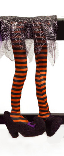 18.5" Orange and Black Striped Wicked Witch Legs Halloween Table Decor - IMAGE 1