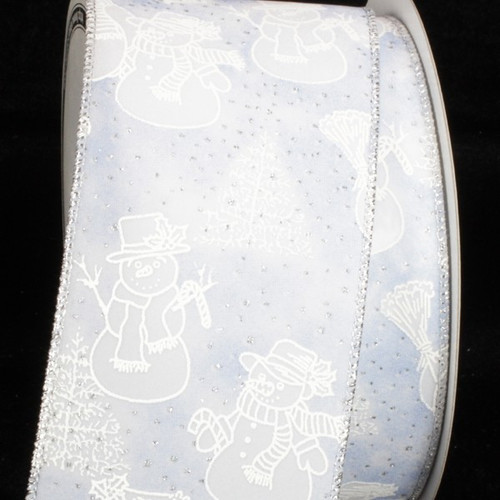 White and Silver Snowmen Wired Craft Ribbon 3" x 20 Yards - IMAGE 1
