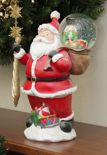 11" Santa Claus with Toy Sack Glittering Snow Dome Snow Globe Christmas Table Top Figure - IMAGE 1