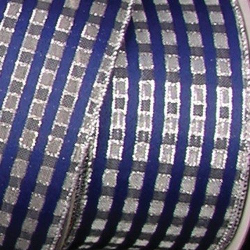 Navy Blue and Silver Striped Wired Craft Ribbon 3" x 20 Yards - IMAGE 1
