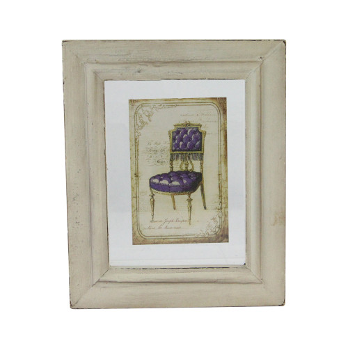 7.25" x 6" Decorative Antique Style Beige and Purple Victorian Chair Print Framed Wall Art - IMAGE 1