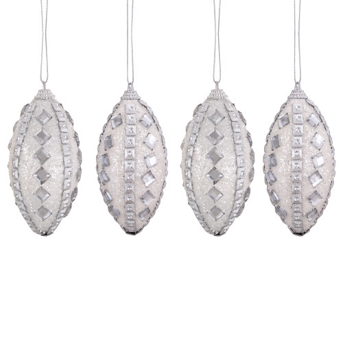 4ct White and Silver Rhinestone Shatterproof Christmas Finial Ornaments 4.5" - IMAGE 1