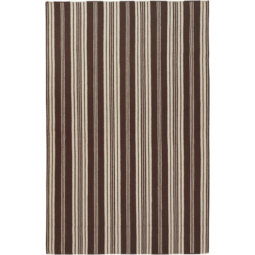 8' x 11' Striped Chocolate Brown Hand Woven Rectangular Wool Area Throw Rug - IMAGE 1