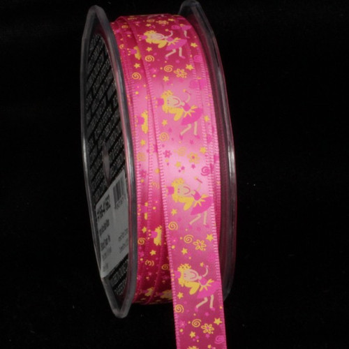 Fuscia Pink and Yellow Fairies Wired Craft Ribbon 0.5" x 108 Yards - IMAGE 1