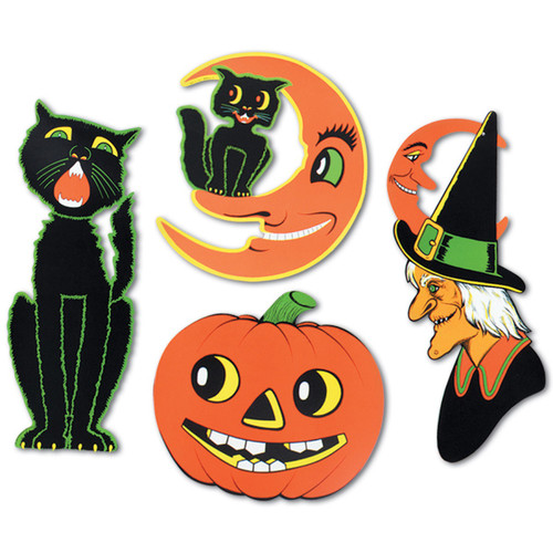 Club Pack of 48 Halloween Black Cat, Witch, Cat & Moon and Pumpkin 2 Sided Design Cutout Decorations - IMAGE 1