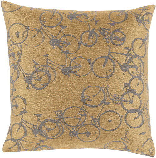 20" Yellow and Gray Crazed Cycles Printed Square Throw Pillow - IMAGE 1