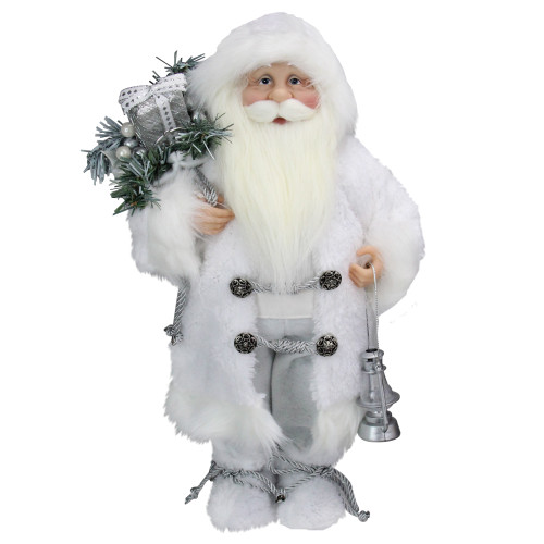 16" White Frost Standing Santa Claus Christmas Figurine with Lantern - IMAGE 1