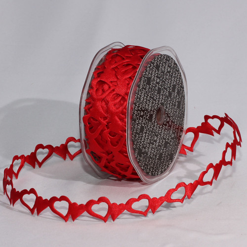 Red Row of Hearts Woven Edge Craft Ribbon 0.75" x 17 Yards - IMAGE 1