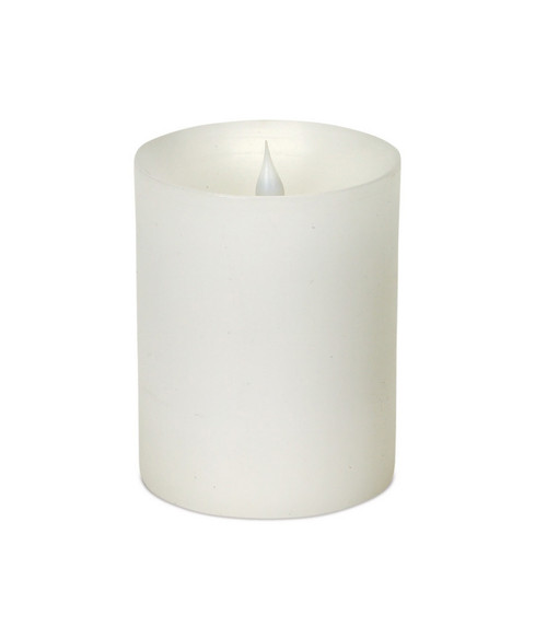 5.25" Battery Operated White Flameless Wax LED Pillar Candle with Moving Flame - IMAGE 1