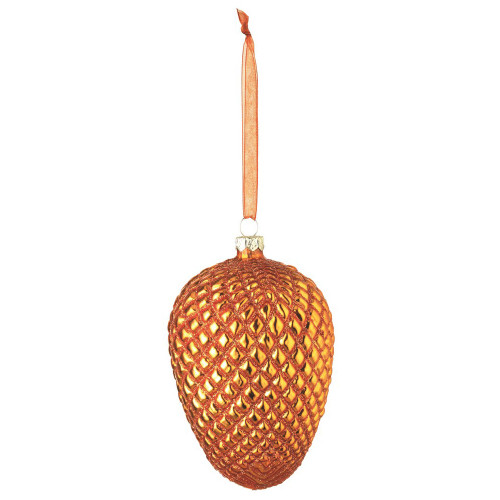 4.25" Orange and Gold Glittered Glass Pine Cone Christmas Ornament - IMAGE 1