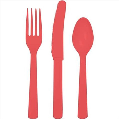 Club Pack of 288 Coral Pink Red Premium Heavy-Duty Plastic Party Knives, Forks and Spoons 7.5" - IMAGE 1