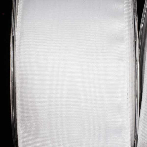 White Solid Moire Wired Craft Ribbon 2.5" x 40 Yards - IMAGE 1