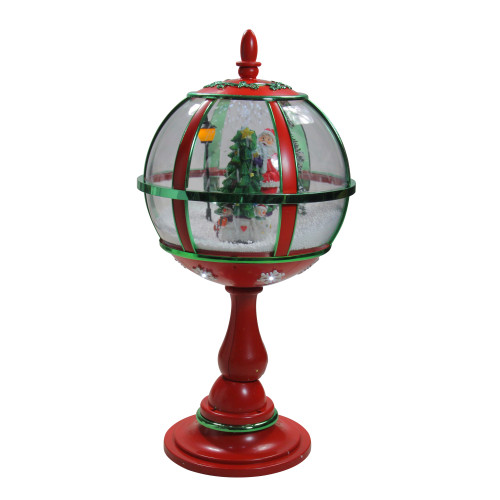 23.5" Lighted Red Musical Snowing Santa with Christmas Tree Street Lamp - IMAGE 1