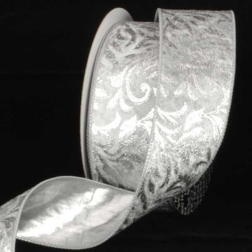 Silver Scroll Lame Back Wired Craft Ribbon 2.5" x 20 Yards - IMAGE 1