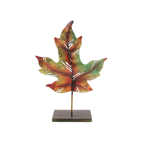 14" Green and Brown Autumn Maple Leaf Votive Candle Holder - IMAGE 1