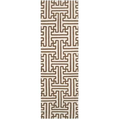 2.5' x 8' Winter White and Brown Wool Area Throw Rug Runner - IMAGE 1