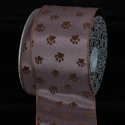 Chocolate Brown Paw Wire Edged Craft Ribbon 3" x 20 Yards - IMAGE 1