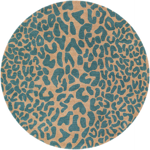 9.75' x 9.75' Tawny Brown and Teal Blue Hand Tufted Round Wool Area Throw Rug - IMAGE 1