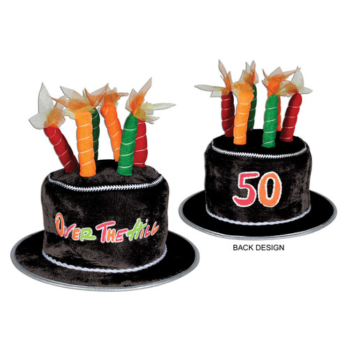 Pack of 6 Multicolor Plush "50" Over the Hill Cake Party Hat - Adult One Size - IMAGE 1