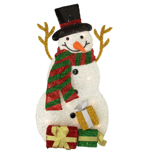 Lighted Smiling Snowman with Gifts Outdoor Christmas Decoration - 31" - Clear Lights - IMAGE 1