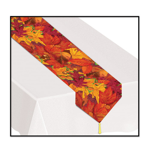 Club Pack of 12 Brown Fall Leaf Disposable Banquet Party Table Runners 6' - IMAGE 1