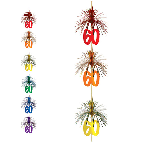 Club Pack of 12 Multi-Colored "60" Firework Stringer Hanging Decorations 7' - IMAGE 1