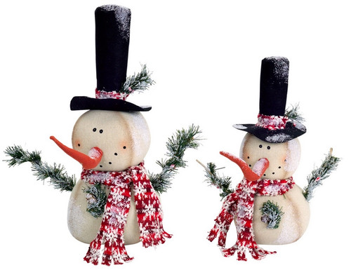 Set of 2 White and Red Jolly Snowmen Christmas Tabletop Figurines 15" - IMAGE 1