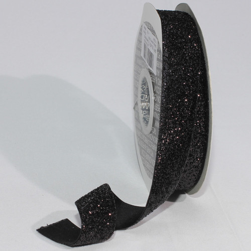 Black Glitter Woven Edge Velvet Craft Ribbon 1" x 11 Yards - IMAGE 1