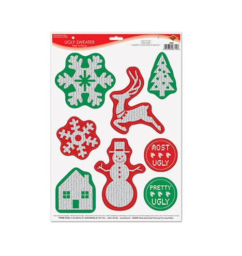 Club Pack of 96 Ugly Sweater Peel 'N Place Christmas Decorations 17" - IMAGE 1