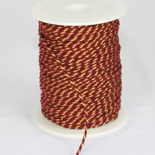 Burgundy Red with Gold Wired Craft Ribbon 0.25" x 110 Yards - IMAGE 1