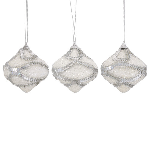 3ct White and Silver Shatterproof Christmas Onion Ornaments 3" - IMAGE 1
