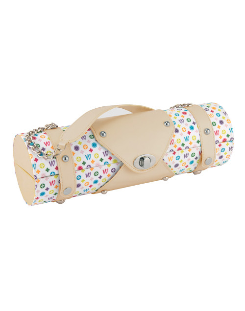 13.25" Beige and White 'W' Monogrammed Wine Bottle Carrier Purse - IMAGE 1