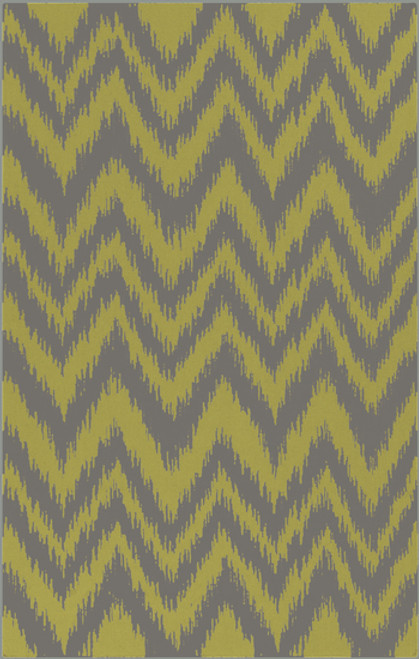 2' x 3' Chevron Shock Wave Green and Gray Hand Woven Rectangular Wool Area Throw Rug - IMAGE 1