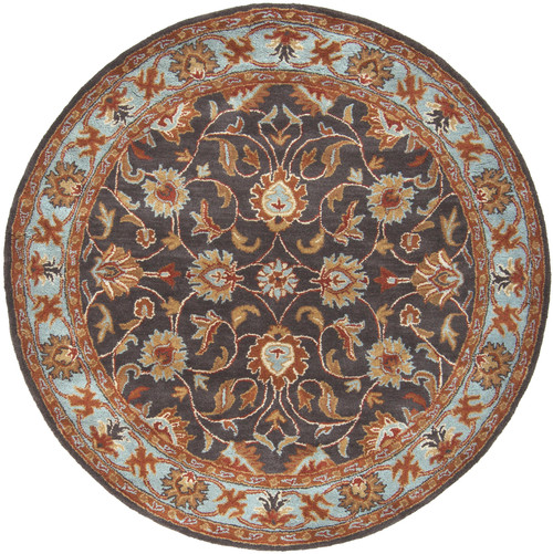 4' Blue and Brown Traditional Hand Tufted Round Area Throw Rug - IMAGE 1