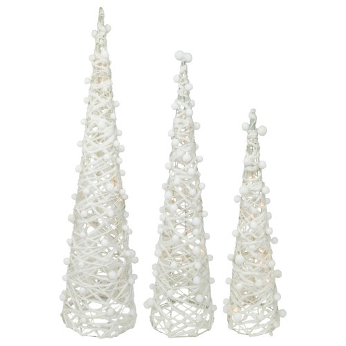 LED Lighted Glittered Cone Tree Christmas Decorations - 39.25" - White - Set of 3 - IMAGE 1