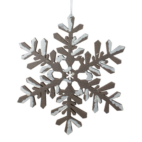 6" Snowy Winter Glitter Tipped Brown and White Snowflake Decorative Christmas Ornament - IMAGE 1