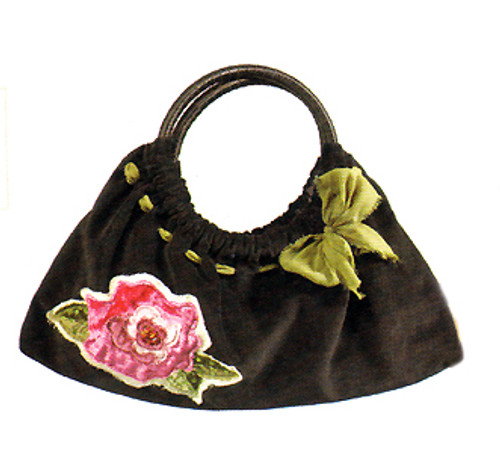 Maggi B Soft Touch Velour Black & Rose Appliqué Clutch Bag - IMAGE 1