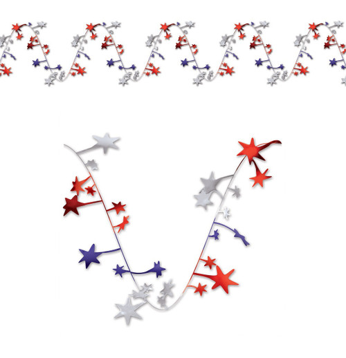 Club Pack of 12 Red and Blue Gleam Flex Star Patriotic Garland 25' - IMAGE 1