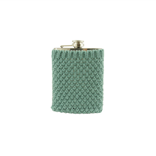 Stainless Steel Drinking Flask with Cozy Robin's Egg Blue Knit Sweater - 7 oz - IMAGE 1
