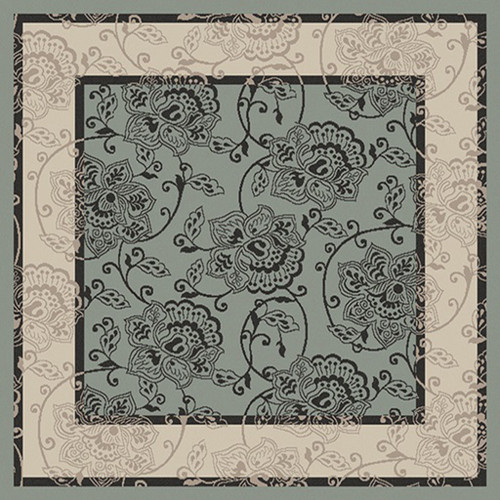 7.25' Green and Ivory White Floral Square Area Throw Rug - IMAGE 1