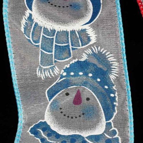 White and Blue Happy Snowman Wired Ribbon 2.5" x 20 Yards - IMAGE 1