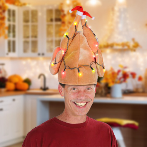 Pack of 6 Prelit Battery Operated Brown Plush Christmas Thanksgiving Turkey Hat Accessories - IMAGE 1