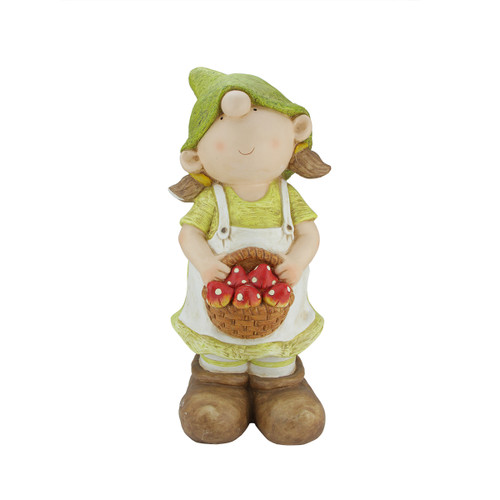 23" Young Girl Gnome Holding a Basket of Mushrooms Spring Outdoor Garden Statue - IMAGE 1