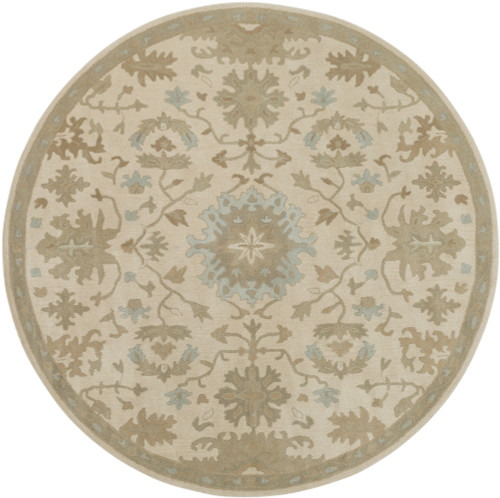 6' Classical Caesar Sand Brown and Olive Green Round Wool Area Throw Rug - IMAGE 1