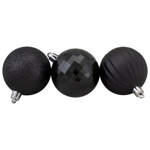 100ct Jet Black Shatterproof 3-Finish Christmas Ball Ornaments 2.5" (60mm) - IMAGE 1