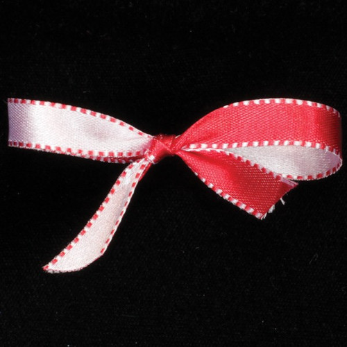 White and Red Double Sided Craft Ribbon with Stitch Edge 0.25" x 110 Yards - IMAGE 1