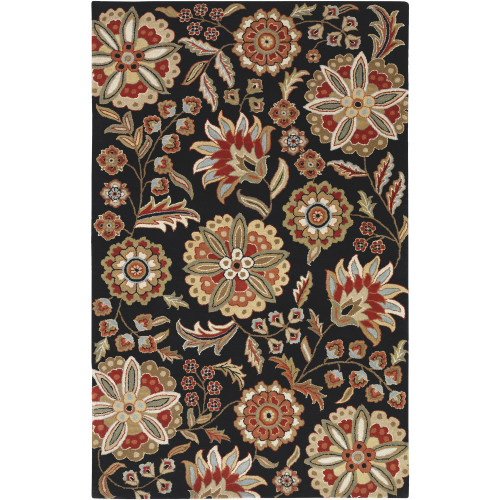 5' x 8' Black and Red Hand-Tufted Rectangular Wool Area Throw Rug - IMAGE 1