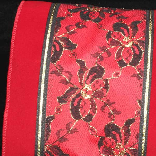 Red and Black Print Wired Craft Ribbon 6" x 10 Yards - IMAGE 1