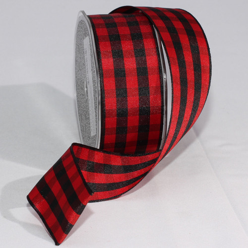 Black and Red Gingham Wired Woven Edge Craft Ribbon 1.5" x 27 Yards - IMAGE 1